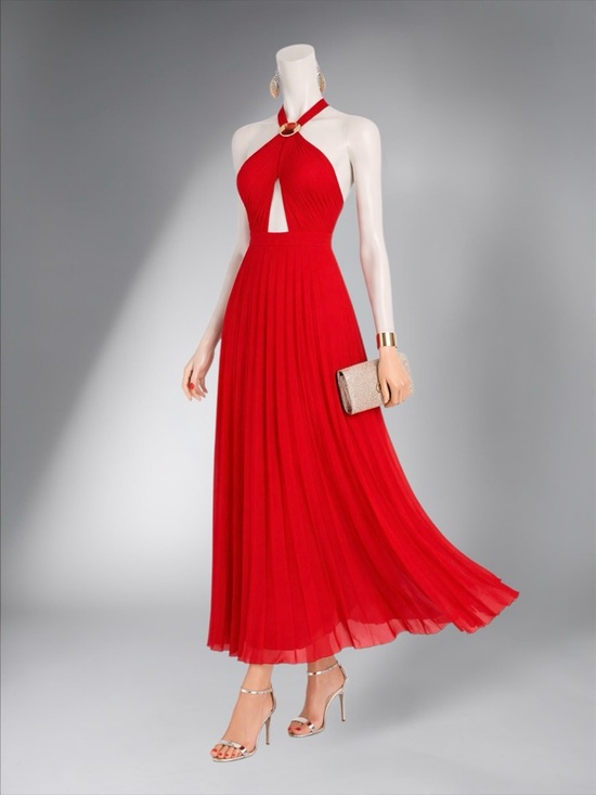 Zara Dresses & Skirts - Zara Red Halter Maxi Dress with Keyhole Detail